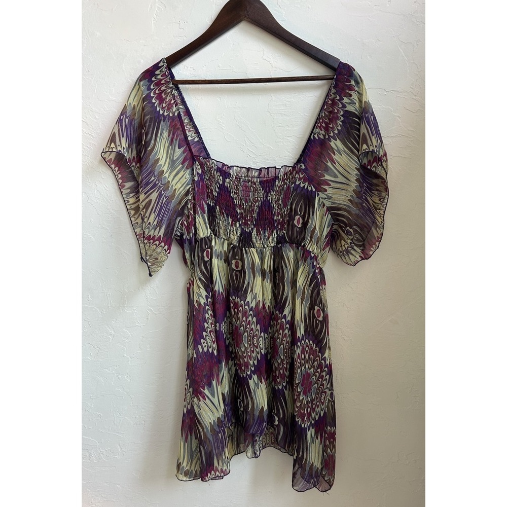 Y2K 90s Sheer Babydoll Tunic Top L Fairy Grunge Dainty Kimono Asymmetric‎ Rue21